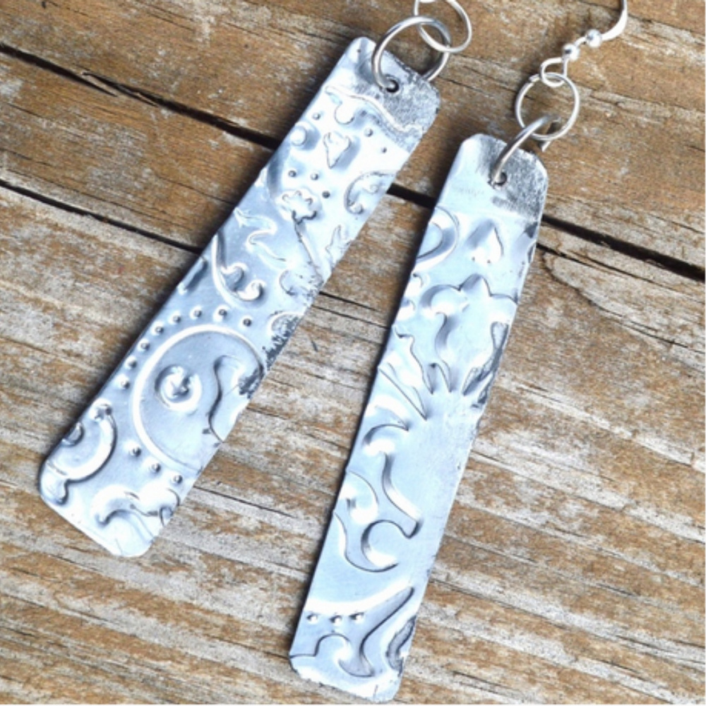 Embossed Celestial Long Silver Earrings Drop Boho Art Nouveau Lightweight Gift - Picture 2 of 4